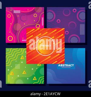 Fünf Set Farben memphis abstrakte Hintergründe Stock Vektor