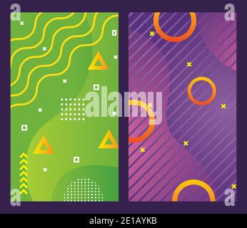 Zwei Set Farben memphis abstrakte Hintergründe Stock Vektor