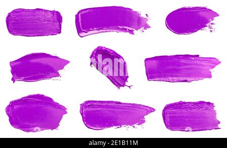 Eine Sammlung von violetten Farbfeldern auf weißem Hintergrund isoliert Stockfoto