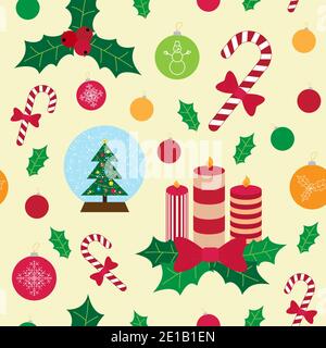 Vektor nahtlose Muster mit flachen weihnachtselementen, Kugeln, Kerzen. Stock Vektor
