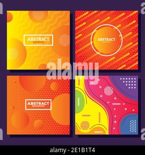 Vier Set Farben memphis abstrakte Hintergründe mit Kreisen und Rechtecken Stock Vektor