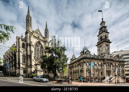 Dunedin Neuseeland 30. Dezember 2014 : St Paul's Cathedral und das Dunedin Town Hall Stockfoto