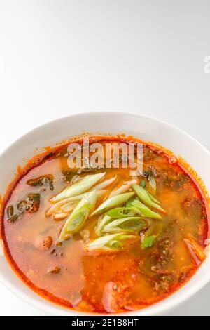 Aalsuppe auf weißem Hintergrund Stockfoto