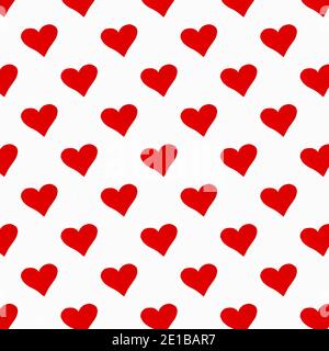 Nahtloses Muster aus roten Herzen auf weißem Hintergrund. Druck, Design. Valentinstag, Liebeskonzept Stockfoto