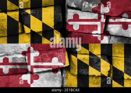 Flagge des Bundesstaates Maryland auf Ziegelmauer gemalt Stockfoto