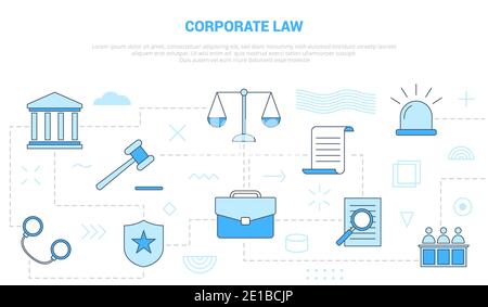 Corporate Law Konzept mit Icon Set Template Banner mit modernen Vektordarstellung mit blauem Farbstil Stockfoto