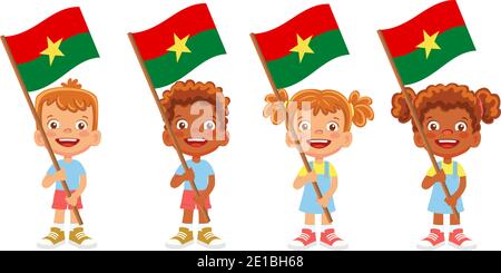 Burkina Faso Flagge in der Hand. Kennzeichen für Kinder. Nationalflagge von Burkina Faso Stockfoto