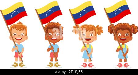 Venezuela Flagge in der Hand. Kennzeichen für Kinder. Nationalflagge von Venezuela Stockfoto