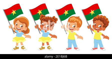 Burkina Faso Flagge in der Hand. Kennzeichen für Kinder. Nationalflagge von Burkina Faso Stockfoto