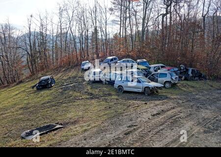 Illegaler Autodumping-Boden. Stockfoto