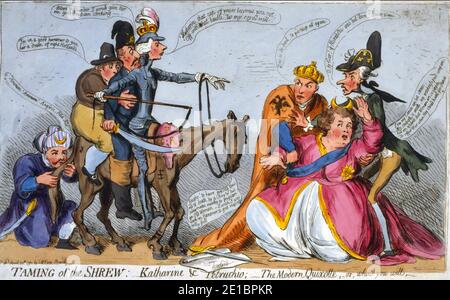 KATHARINA DIE GROSSE (1729-1796) Kaiserin von ganz Russland in einem britischen Karikatur von 1791 zeigt Großbritannien, Holland und Preußen versucht, zwischen der Türkei und Russland mit Katharina unterstützt von Österreich und Frankreich zu vermitteln