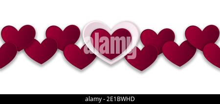 Nahtlose rote Herzen Banner, Valentinstag nahtlose Herz Grenze für Banner, Stoff, Aktionen, Hochzeit, feiern Liebe mit Herzen Muster-Design Stockfoto