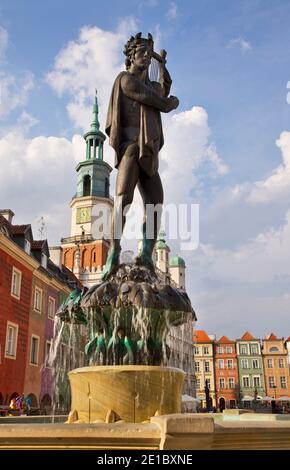 Apollo-Brunnen am Alten Marktplatz in Poznan. Polen Stockfoto