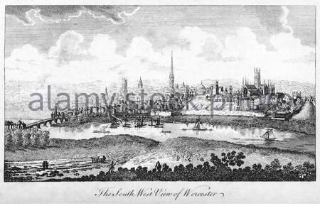 Südwestansicht von Worcester, England, Vintage Illustration von 1804 Stockfoto