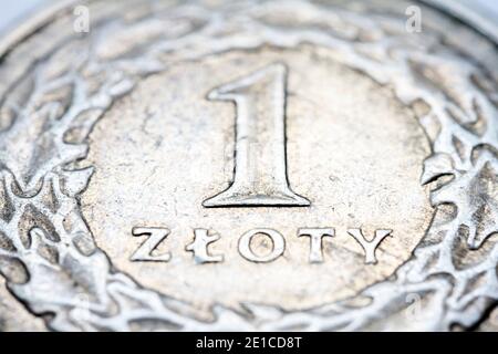 Eine alte polnische Zloty Münze Makro Detail. Stockfoto