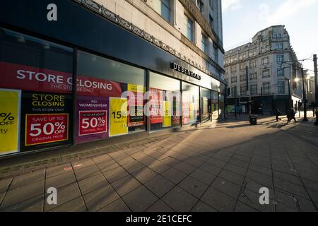 Manchester, Großbritannien. Januar 2021. Szenen im Zentrum von Manchester, als das Land in eine dritte nationale Sperre gegen das Coronavirus eintritt. Stockfoto