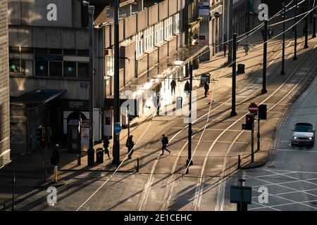 Manchester, Großbritannien. Januar 2021. Szenen im Zentrum von Manchester, als das Land in eine dritte nationale Sperre gegen das Coronavirus eintritt. Stockfoto