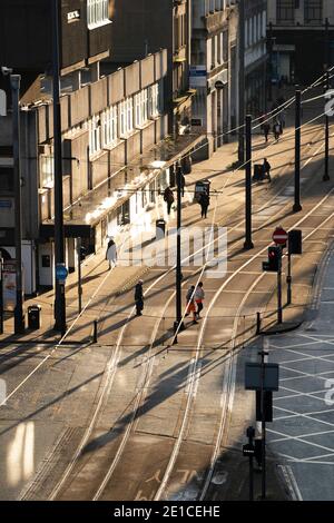 Manchester, Großbritannien. Januar 2021. Szenen im Zentrum von Manchester, als das Land in eine dritte nationale Sperre gegen das Coronavirus eintritt. Stockfoto
