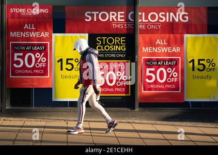 Manchester, Großbritannien. Januar 2021. Szenen im Zentrum von Manchester, als das Land in eine dritte nationale Sperre gegen das Coronavirus eintritt. Stockfoto