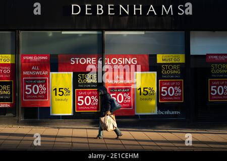 Manchester, Großbritannien. Januar 2021. Szenen im Zentrum von Manchester, als das Land in eine dritte nationale Sperre gegen das Coronavirus eintritt. Stockfoto