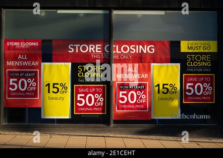 Manchester, Großbritannien. Januar 2021. Szenen im Zentrum von Manchester, als das Land in eine dritte nationale Sperre gegen das Coronavirus eintritt. Stockfoto