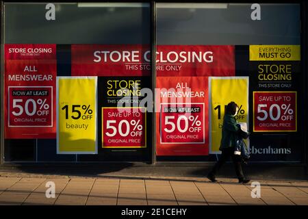 Manchester, Großbritannien. Januar 2021. Szenen im Zentrum von Manchester, als das Land in eine dritte nationale Sperre gegen das Coronavirus eintritt. Stockfoto