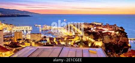 Monte Carlo und Monaco Stadtbild Bunte Abendpanorama, Fürstentum Monaco Stockfoto