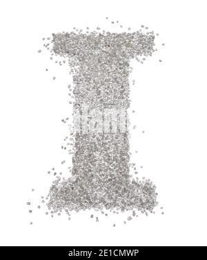 Serif Sand Letter Capital Ich fotografierte auf einem weißen Hintergrund Stockfoto