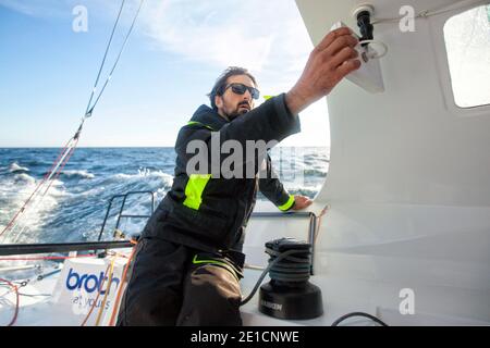 An Bord der Lift 40 ( Klasse 40 ) Black Mamba-Veedol mit dem Skipper Yoann Richomme Training für die Route du Rhum Destination Guadeloupe 2018. Die Li Stockfoto