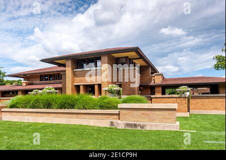 Landschaft und Außenansicht von Frank Lloyd Wrights Darwin Martin House und National Historic Landmark. Stockfoto