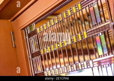 Kunstglasdetails im Darwin Martin House und National Historic Landmark von Frank Lloyd Wright. Stockfoto