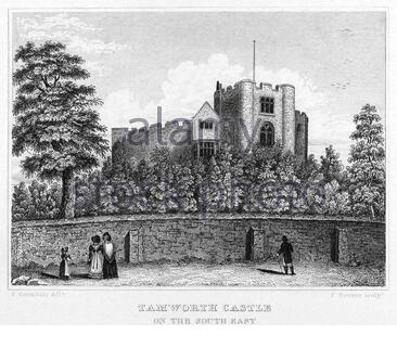 Tamworth Castle, Staffordshire England, Vintage Illustration von 1830 Stockfoto