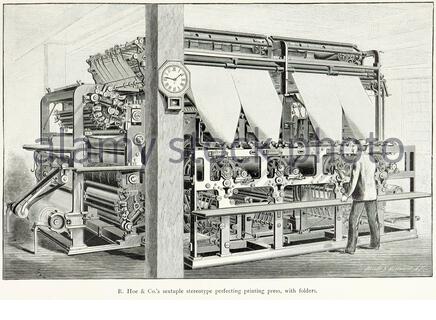 R. Hoe & Co.s Sextuple Stereotyp Perfektionierung Druckmaschine mit Mappen, vintage Illustration von 1894 Stockfoto