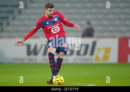 LILLE, FRANKREICH - 6. JANUAR: Xeka von Lille OSC während des Ligue 1 Spiels zwischen Lille OSC und Angers SCO im Stade Pierre Mauroy am 6. Januar 2021 in Lille, Frankreich (Foto von Jeroen Meuwsen/BSR Agency/Alamy Live News)*** Lokale Bildunterschrift *** Xeka Stockfoto