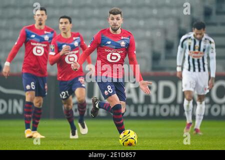 LILLE, FRANKREICH - 6. JANUAR: Xeka von Lille OSC während des Ligue 1 Spiels zwischen Lille OSC und Angers SCO im Stade Pierre Mauroy am 6. Januar 2021 in Lille, Frankreich (Foto von Jeroen Meuwsen/BSR Agency/Alamy Live News)*** Lokale Bildunterschrift *** Xeka Stockfoto