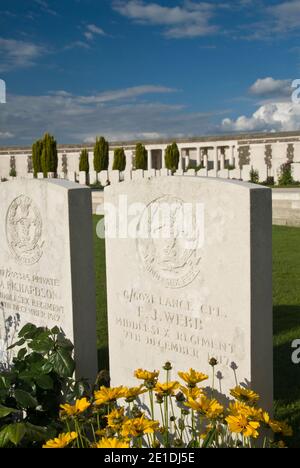 Tyne Cot Commonwealth war Graves Cemetery in Passendale, Belgien. Stockfoto