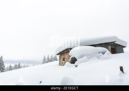 Winterlandschaft in Altopiano di Asiago nach starkem Schnee Sturm Stockfoto