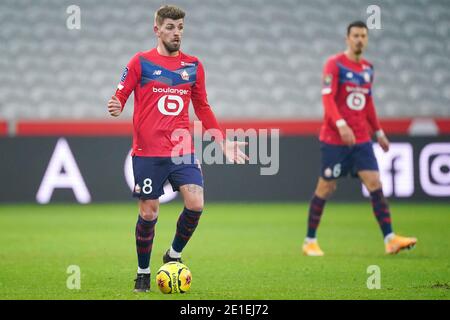 LILLE, FRANKREICH - 6. JANUAR: Xeka von Lille OSC während des Ligue 1 Spiels zwischen Lille OSC und Angers SCO im Stade Pierre Mauroy am 6. Januar 2021 in Lille, Frankreich (Foto von Jeroen Meuwsen/BSR Agency/Alamy Live News)*** Lokale Bildunterschrift *** Xeka Stockfoto