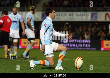 USA Perpignans Jerome Porical beim französischen Top 14 Rugby Spiel USAP gegen Bayonne im Aime Giral Stadion in Perpignan, Südfrankreich am 11. März 2011. USAP gewann 25-19. Foto von Michel Clementz/ABACAPRESS.COM Stockfoto