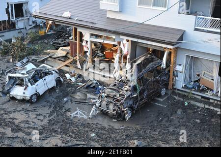 Ansichten der beschädigten Stadt Miyako, Präfektur Iwate in Japan am 13. März 2011 nach dem größten Erdbeben in der Geschichte Japans, gefolgt von einem Tsunami. Foto von Thierry Orban/ABACAPRESS.COM Stockfoto