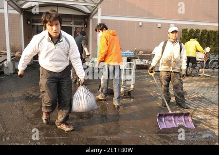 Ansichten der beschädigten Stadt Miyako, Präfektur Iwate in Japan am 13. März 2011 nach dem größten Erdbeben in der Geschichte Japans, gefolgt von einem Tsunami. Foto von Thierry Orban/ABACAPRESS.COM Stockfoto