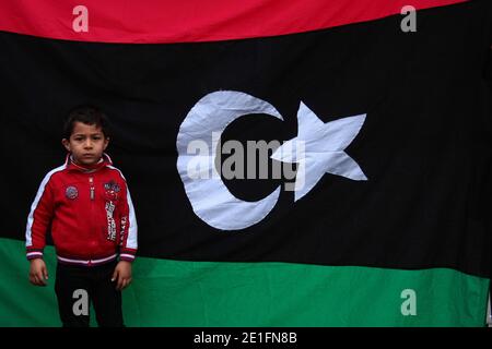 Treffen zur Unterstützung der libyschen Revolution am 26. März 2011 auf dem Place de la Republique in Paris, Frankreich. Foto von David Fritz/ABACAPRESS.COM Stockfoto