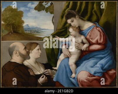 Lorenzo Lotto - Madonna mit Kind und zwei Spender Stockfoto