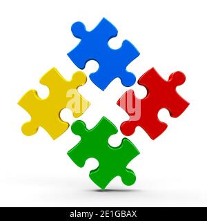 Abstrakte Puzzleteile isoliert auf weißem Hintergrund, dreidimensionales Rendering, 3D-Illustration Stockfoto