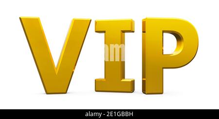 Goldenes VIP-Symbol, Symbol oder Taste isoliert auf weißem Hintergrund, dreidimensionales Rendering, 3D-Illustration Stockfoto