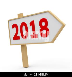 2018 weißes Banner auf weißem Hintergrund, stellt das neue Jahr 2018 dar, dreidimensionales Rendering, 3D-Illustration Stockfoto
