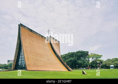 Außenansicht der Luce Memorial Chapel in Xitun, Taichung, Taiwan, auf dem Campus der Tunghai University vom Architekten I. M. Pei. Stockfoto