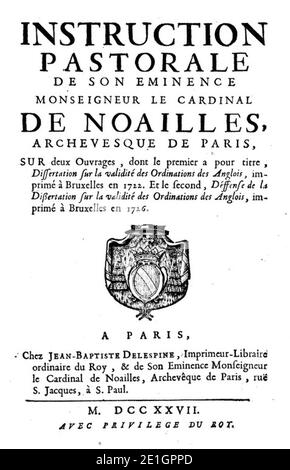 Louis Antoine de Noailles, Instruction pastorale (1727) 1. Stockfoto