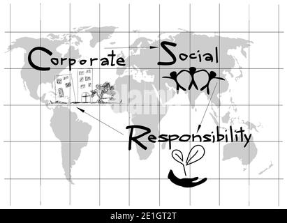 Geschäftskonzepte, World Environment mit CSR-Abkürzung oder Corporate Social Responsibility auf weißem Hintergrund. Stockfoto