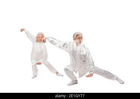 Zwei alte Leute spielen Tai Chi hochwertige Foto Stockfoto